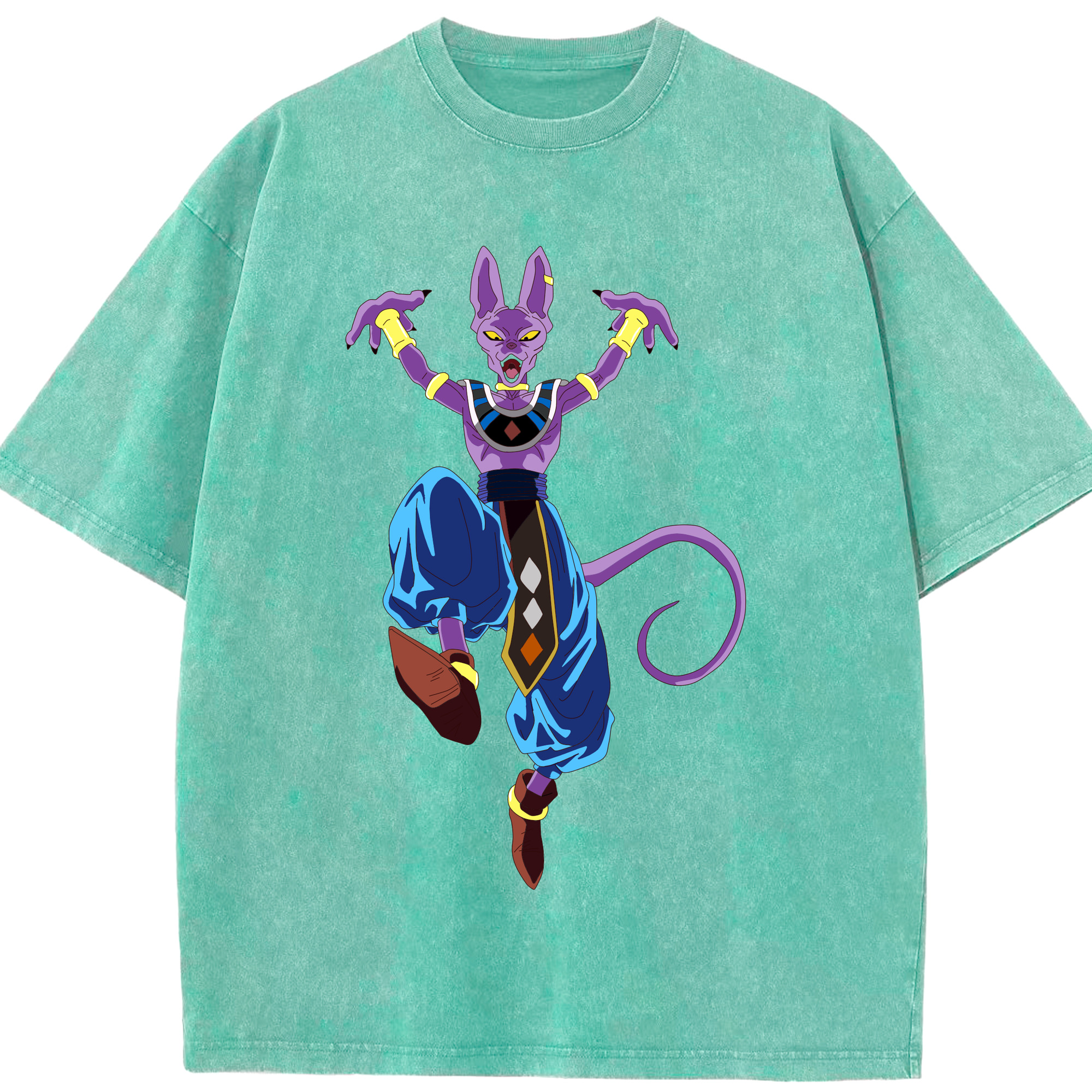 （画像用） ドラゴンボール ビルス 破壊神ビルス DRAGON BALL Beerus Birusu 綿100% ヴィンテージ風 半袖Tシャツ（フロントプリント）